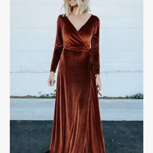 Long Sleeve Velvet Wrap Dress